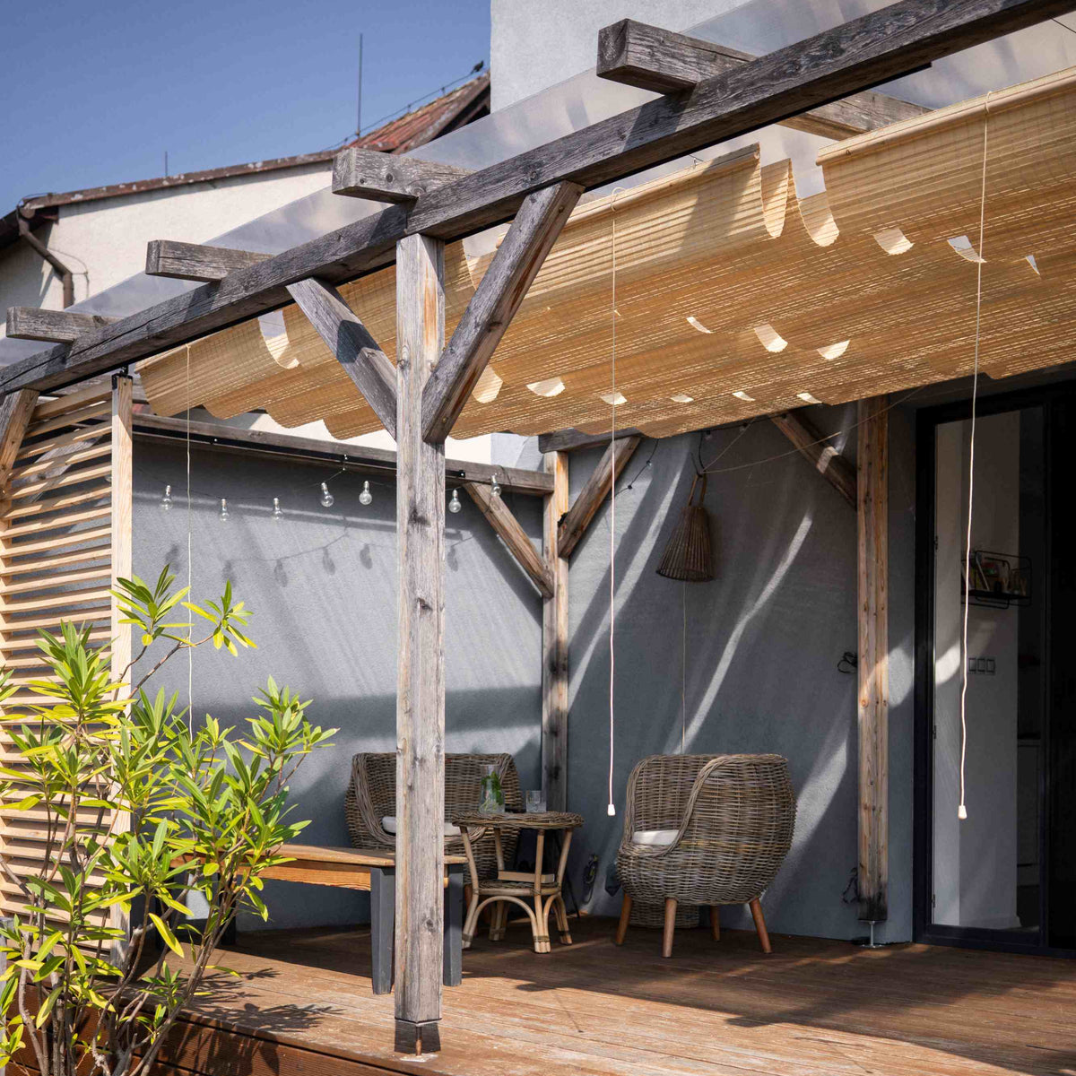 Bambusz pergola árnyékoló - natúr